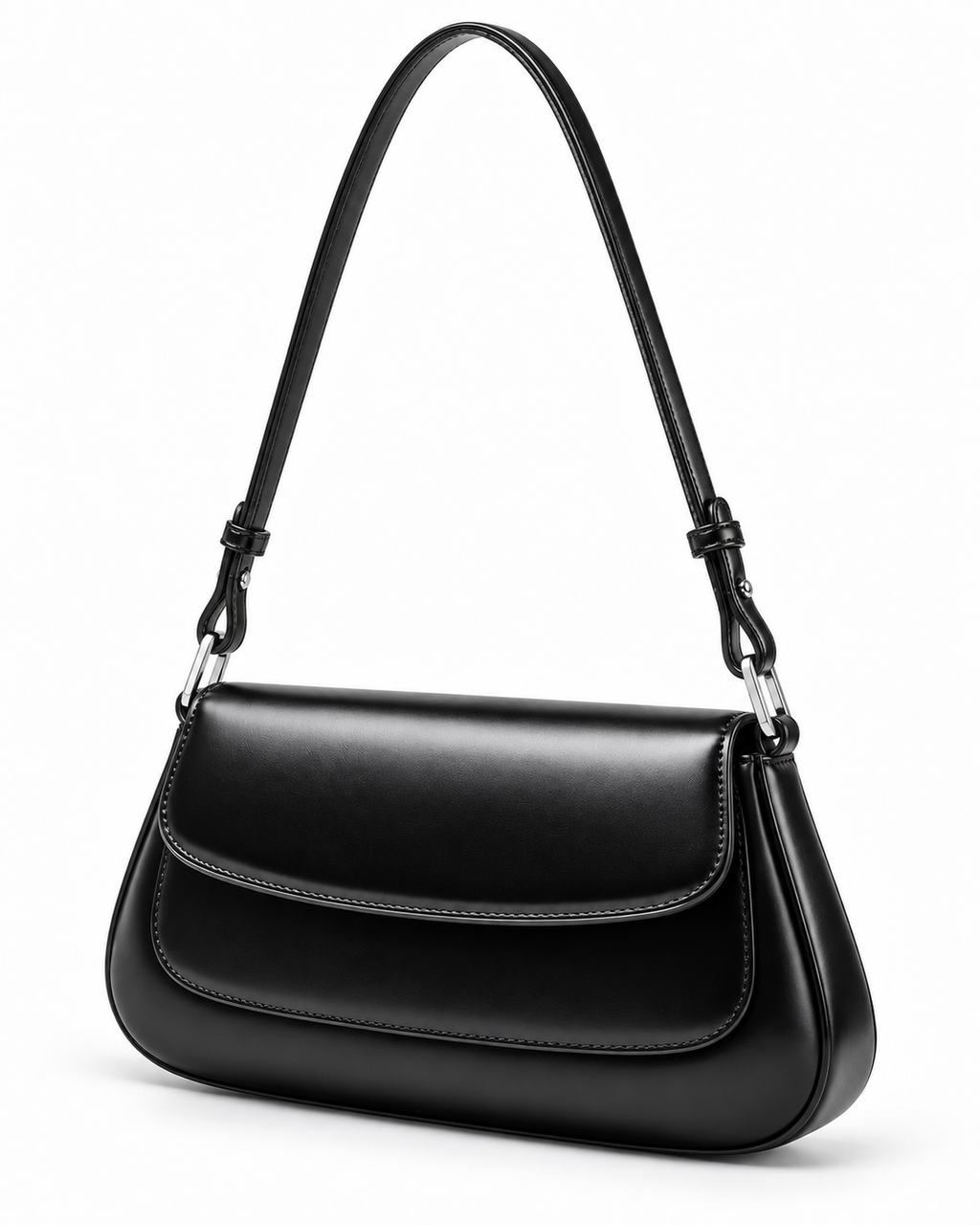 The Marcella Shoulder Bag in Nero, three-quarter view