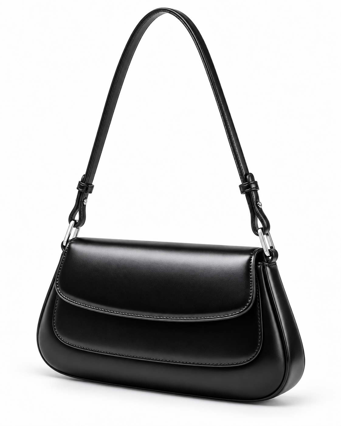 The Marcella Shoulder Bag in Nero, three-quarter view