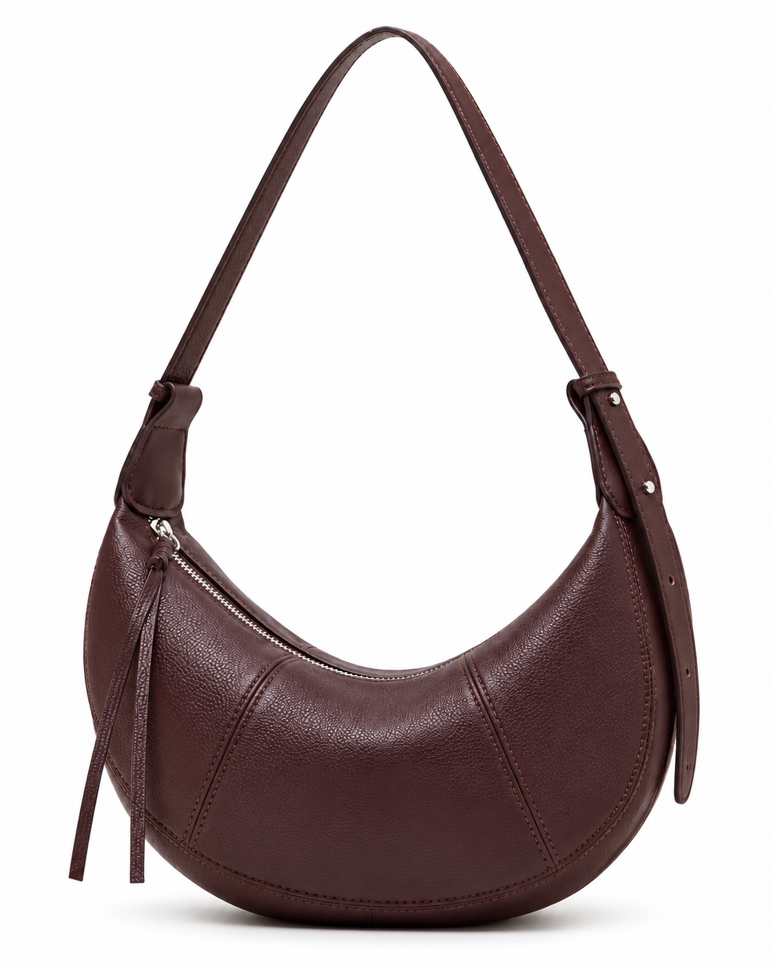 The Flavia Crescent Bag in Barolo, front view