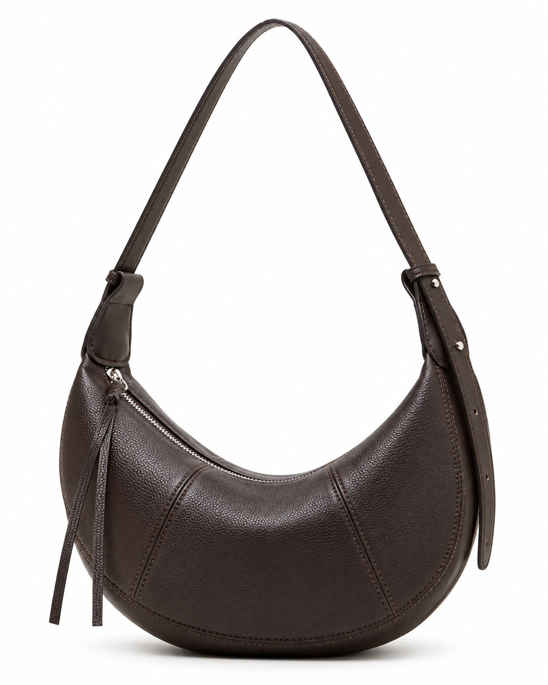 The Flavia Crescent Bag in Tobacco, front view