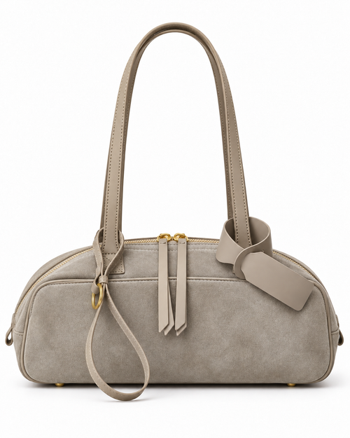 The Livia Shoulder Bag in Dove Grey, front view