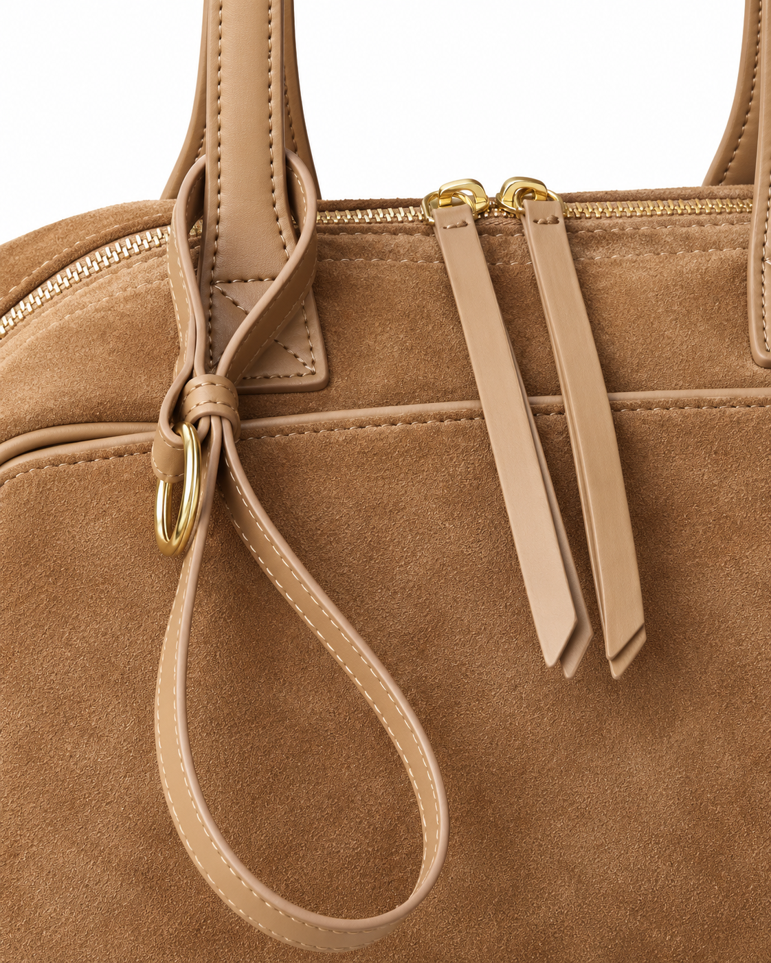 The Livia Shoulder Bag in Caramel, close-up detail