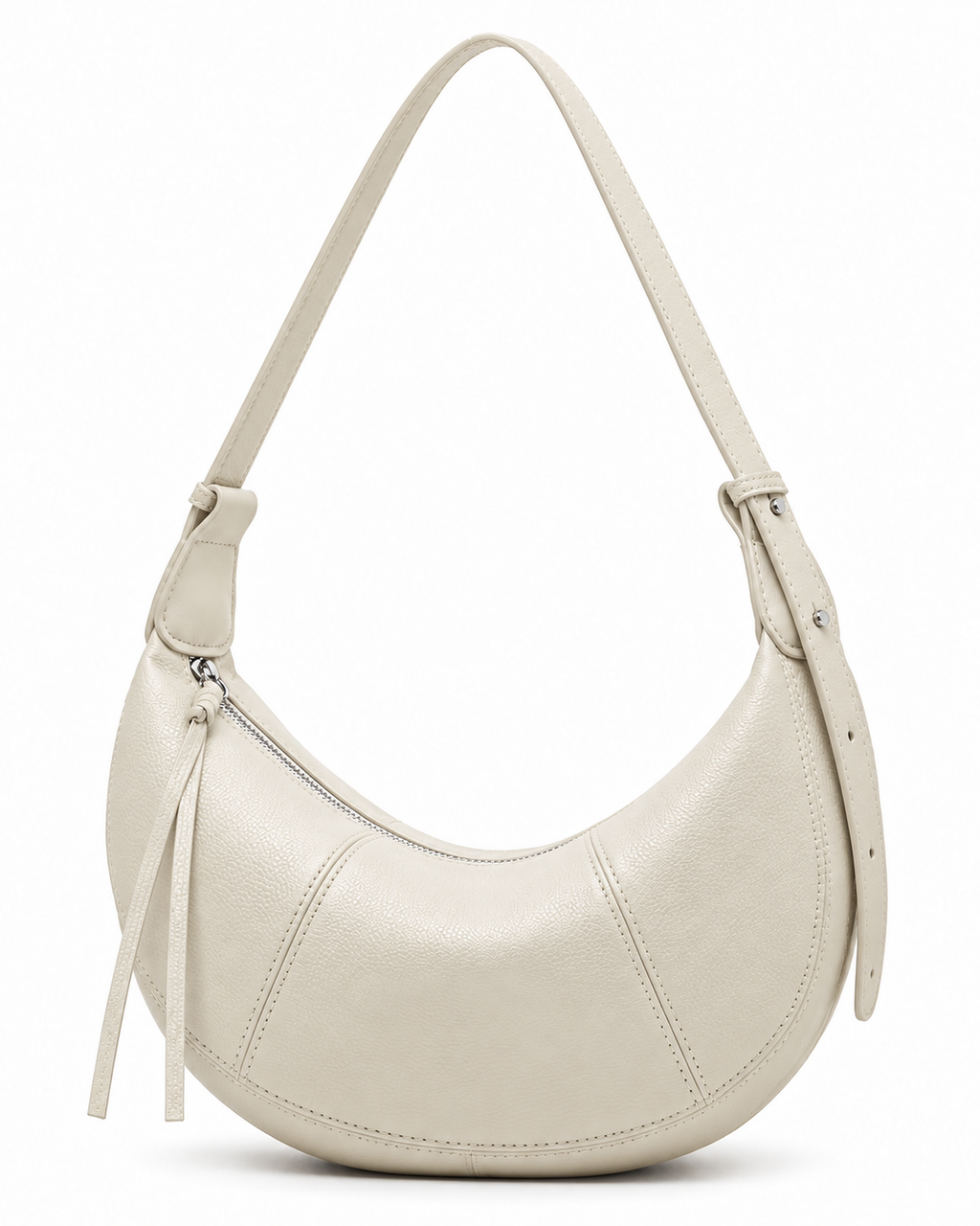 The Flavia Crescent Bag in Ivory, front view