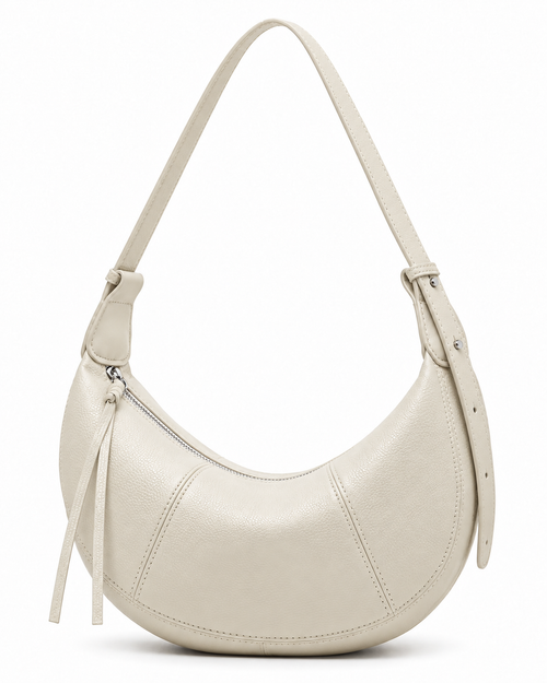 The Flavia Crescent Bag in Ivory, front view