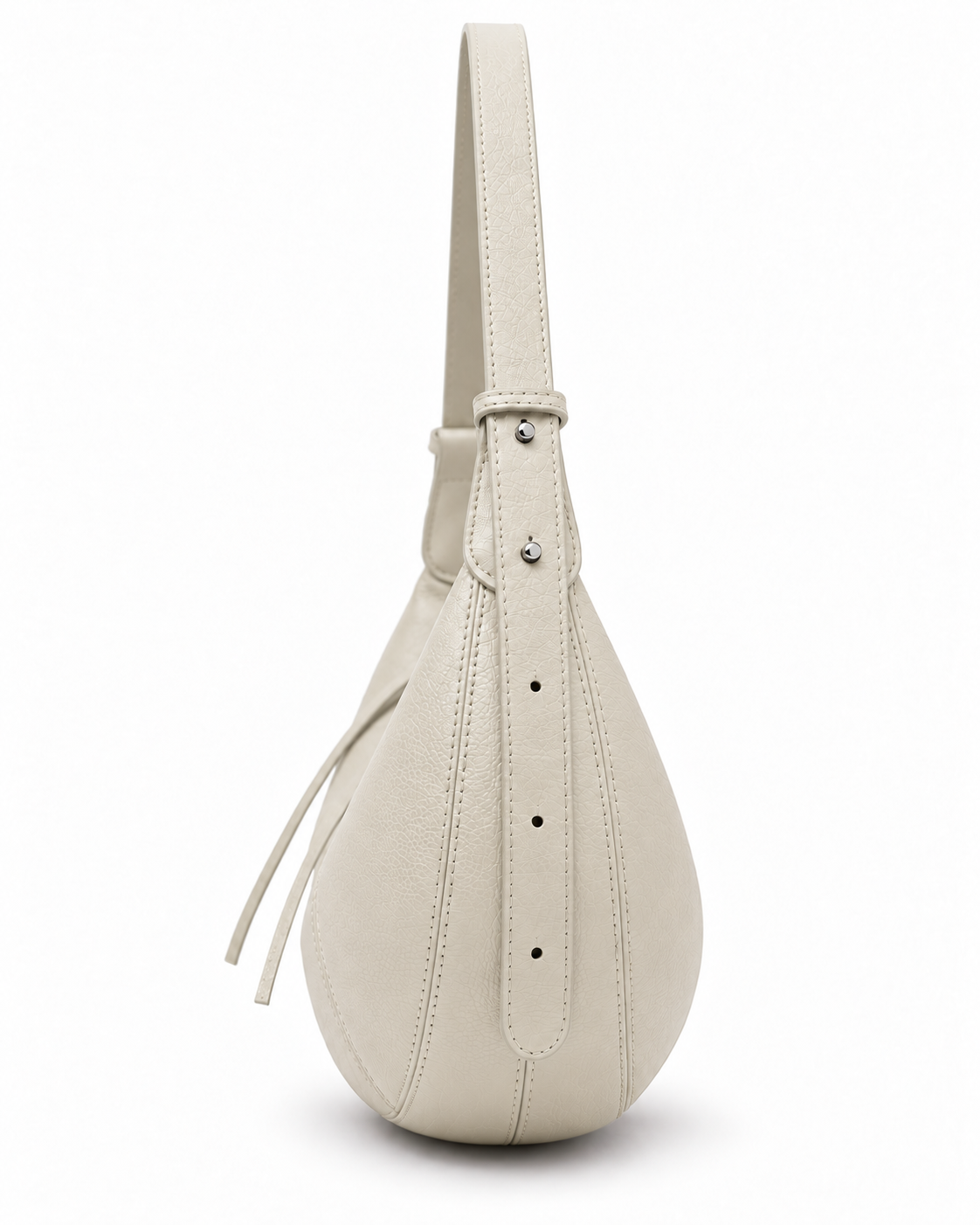 The Flavia Crescent Bag in Ivory, side view